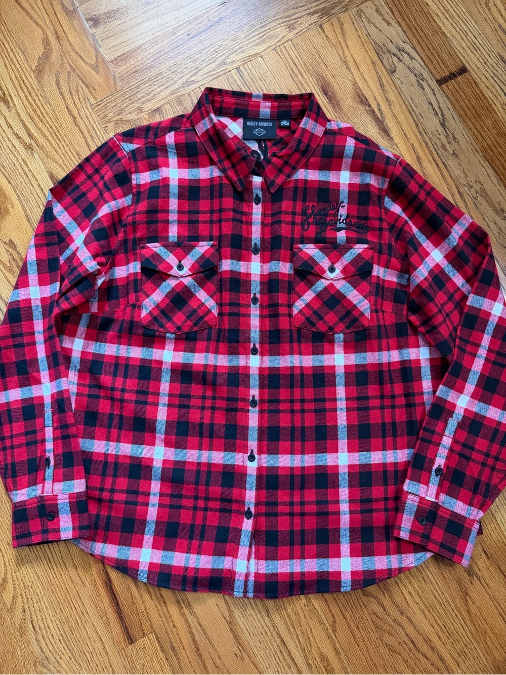 Harley-Davidson Red Black White Plaid Flannel Shirt Button-Down